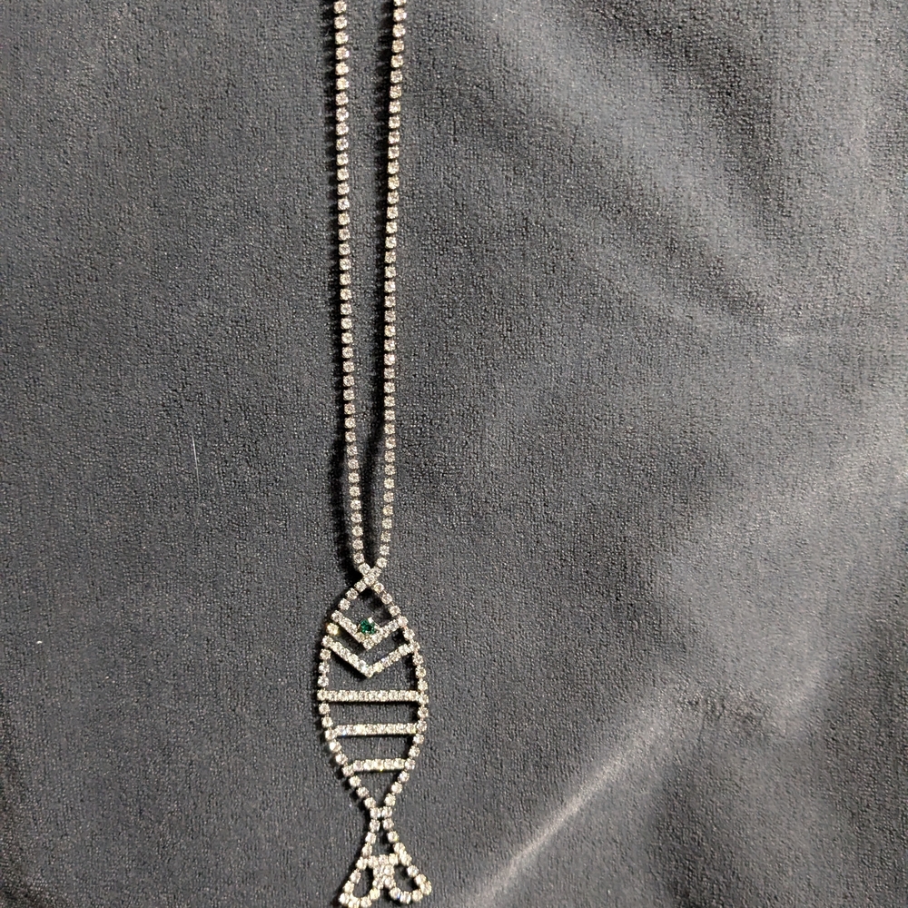 Silver-tone Crystal Fish Pendant Necklace with Green Accent